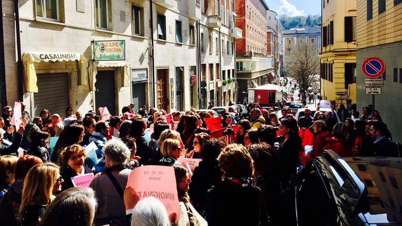 Protesters lined the streets outside the courthouse in Ancona after the acquittals.