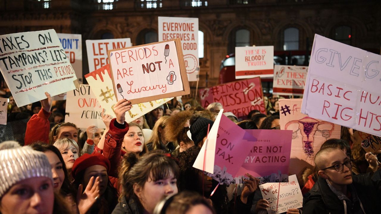 A period poverty protest opposite Downing Street, central London, in December 2017.
