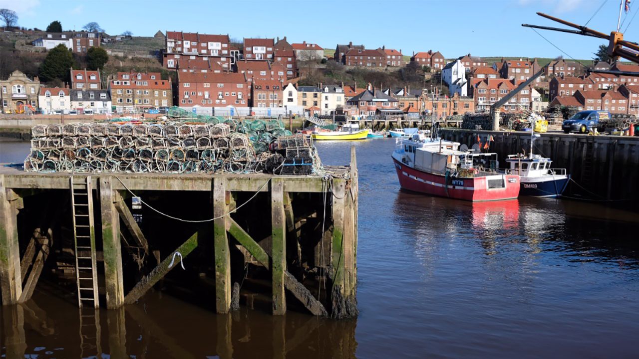 Whitby is a seaside town in northern England that's bisected by a long, narrow harbor.
