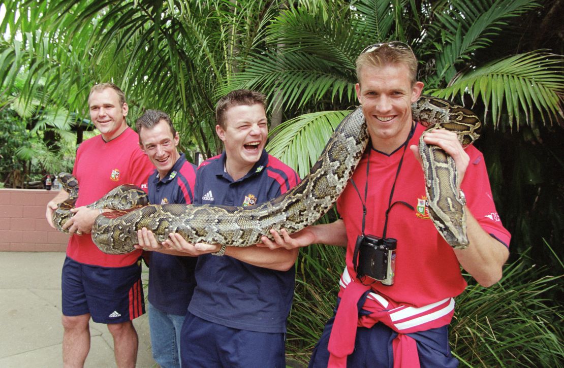 Dafydd James (right) with British and Irish Lions teammates Brian O'Driscoll, Rob Howley, and Scott Quinnell in Australia. 