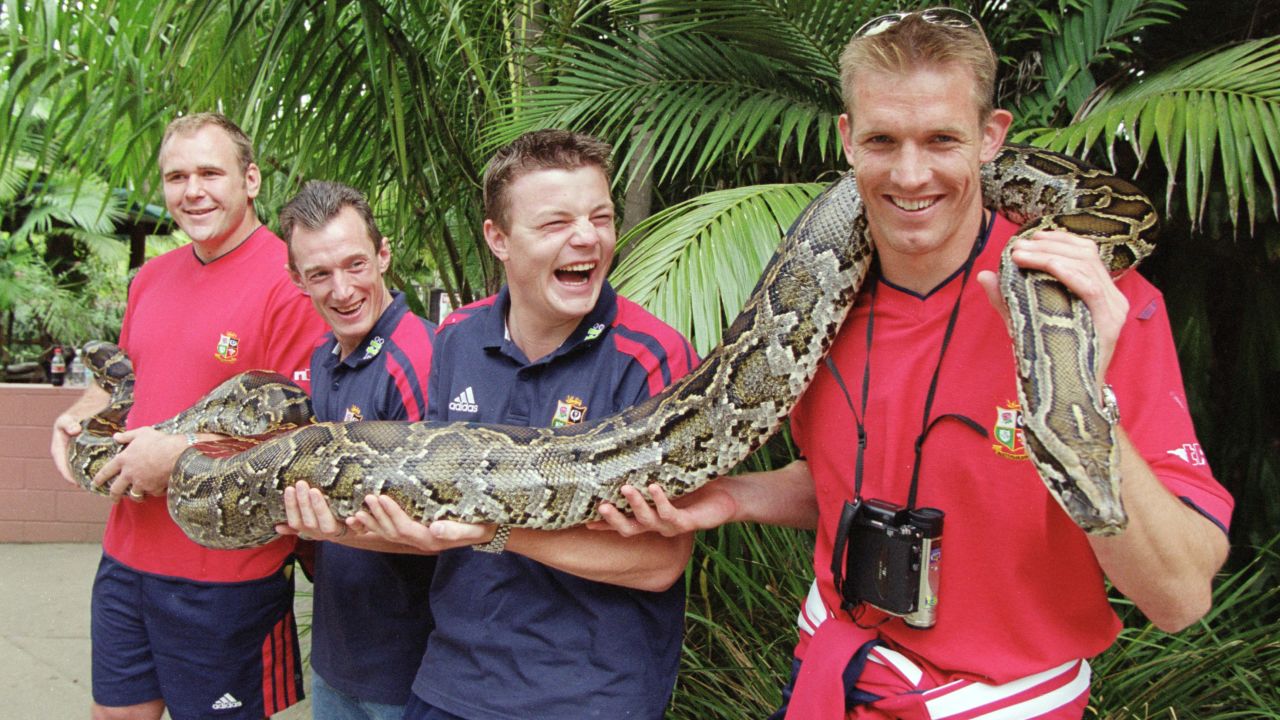 Dafydd James (right) with British and Irish Lions teammates Brian O'Driscoll, Rob Howley, and Scott Quinnell in Australia. 
