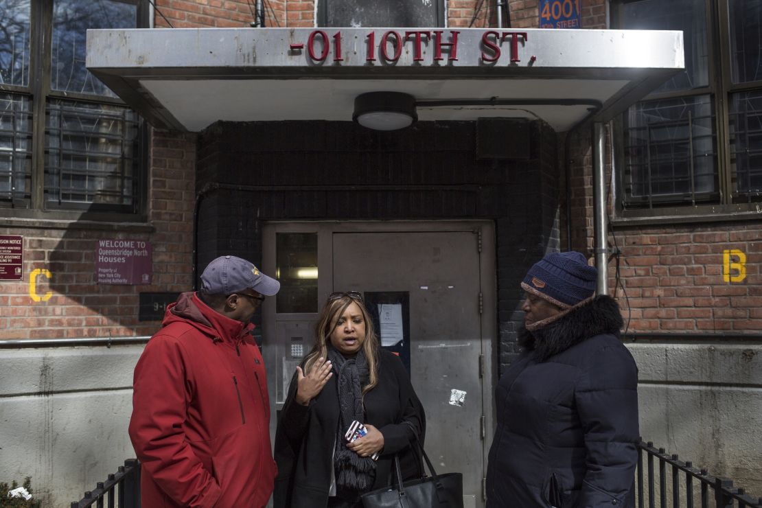 Patton leads a walking tour of Queensbridge Houses in New York.
