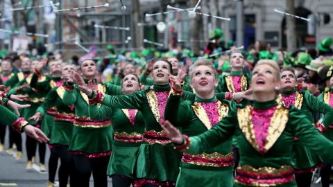Up go the batons in Dublin's 2018 St. Patrick's Day Parade.
