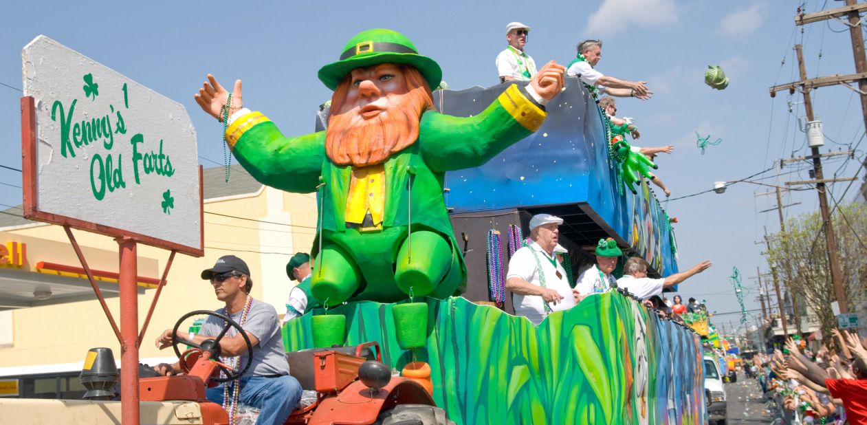 <strong>New Orleans:</strong> The Kenny's Old Farts float tosses cabbage during the Irish Channel Mass and Parade in the Irish Channel neighborhood of New Orleans in 2008.