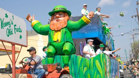 The Kenny's Old Farts float tosses cabbage on Magazine Street in New Orleans back in 2008.