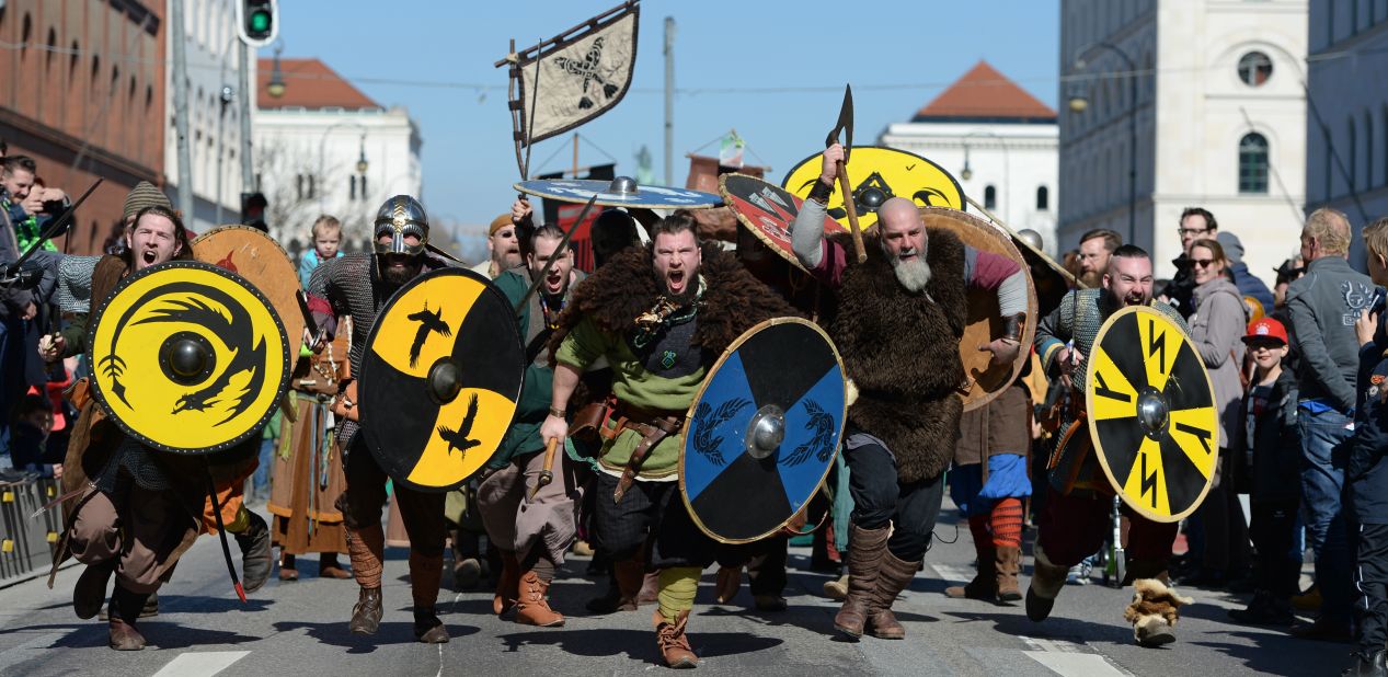 <strong>Munich:</strong> 2017 parade participants wear warrior costumes in southern Germany's party-and-festival headquarters. 
