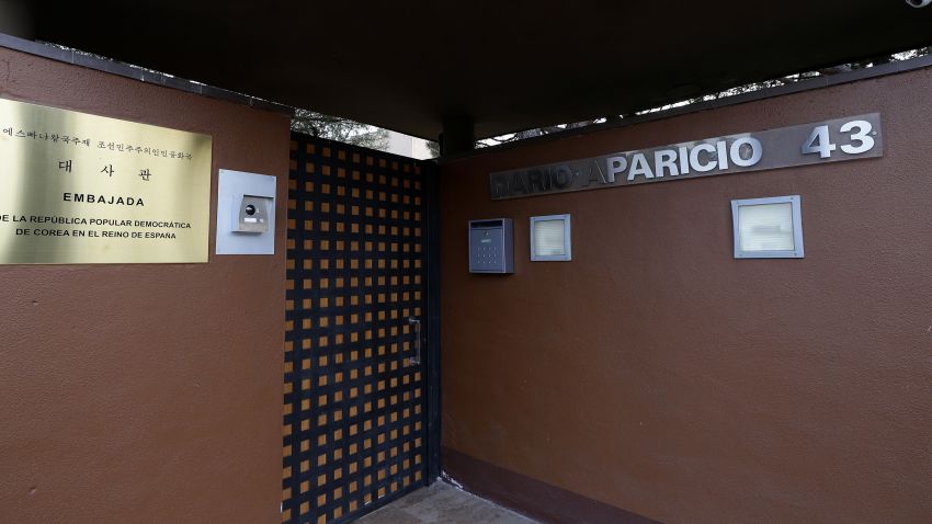 A view of North Korea's embassy in Madrid, Spain, Thursday, Feb. 28, 2019. Spanish authorities said police were investigating an incident last week at the North Korean Embassy in Madrid in which a woman was hurt and, according to a North Korean government's aide, computers and cellphones also were stolen. (AP Photo/Manu Fernandez)