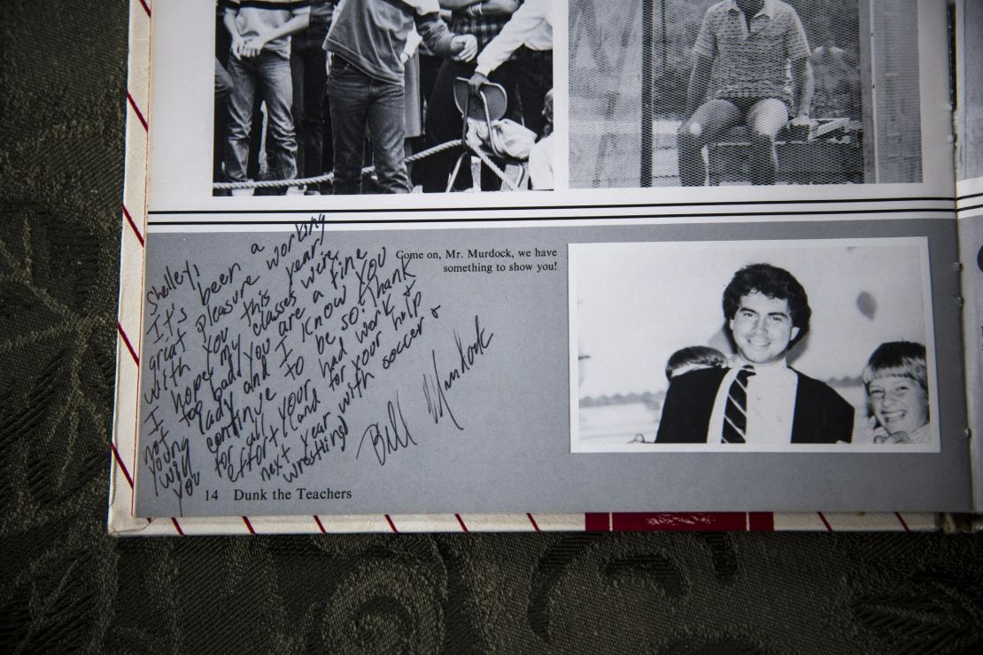 Bill Murdock wrote to Shelley in her 1986 yearbook. She says he was grooming her then and would later abuse her. 