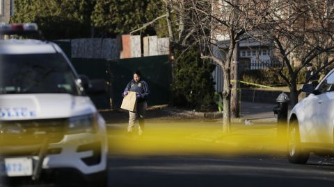 Police on Thursday work near the scene where Cali was killed on Staten Island.
