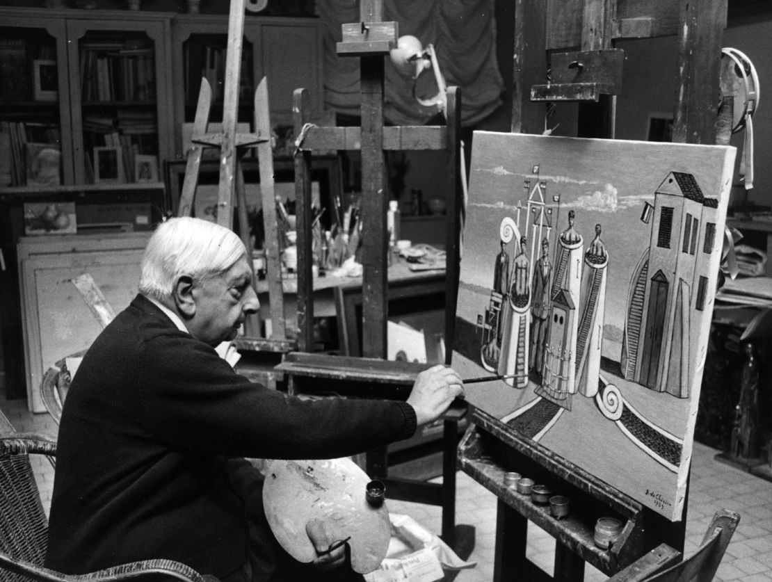 Italian painter Giorgio De Chirico pictured in his studio in Rome.