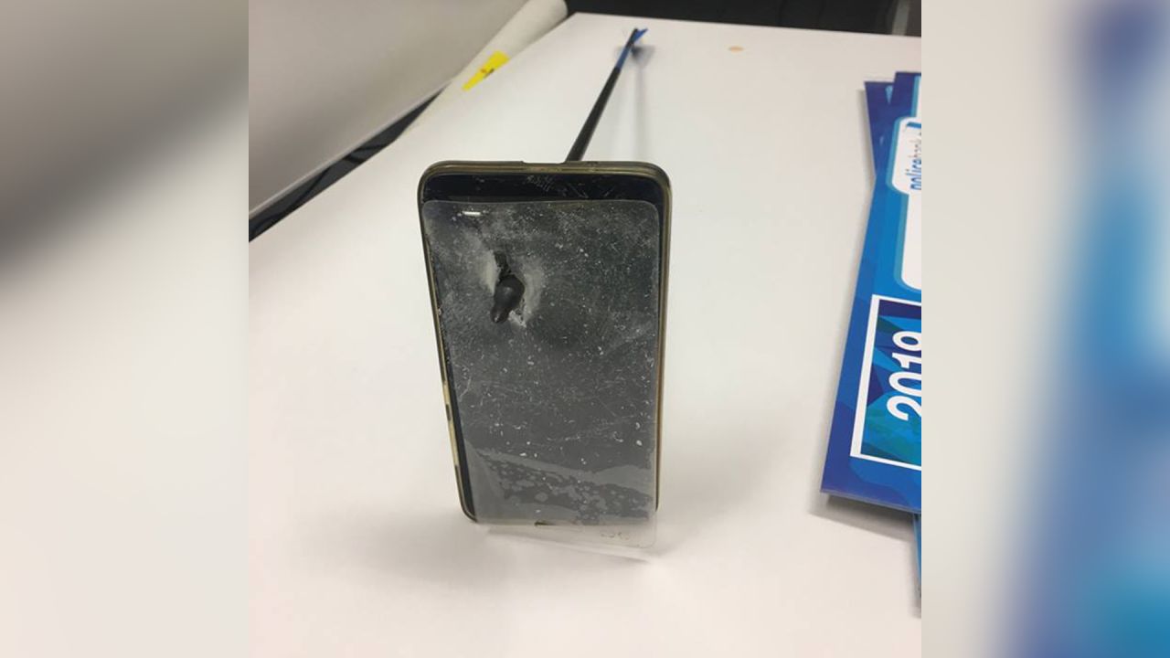 A photo from New South Wales police shows the smartphone which stopped an alleged attacker's arrow on Wednesday.