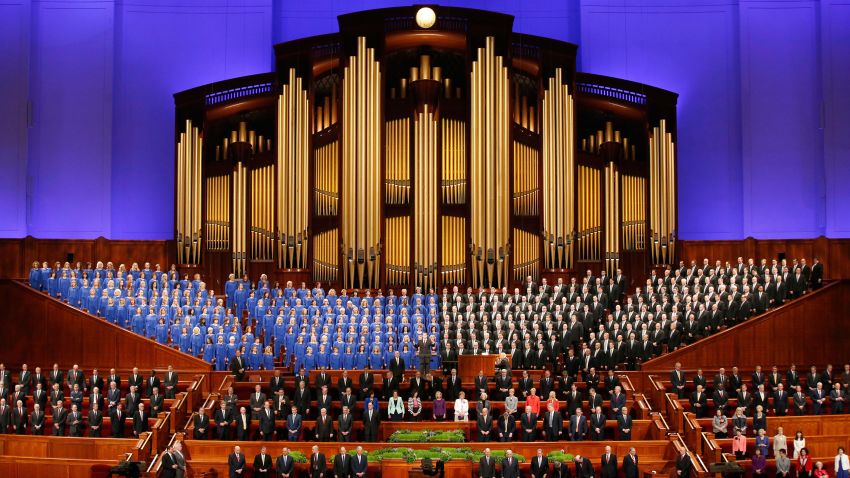 The Mormon Tabernacle Choir and church leaders sing together in the Conference Center during the 186th Annual General Conference of the Church of Jesus Christ of Latter-Day Saints on April 2, 2016 in Salt Lake City, Utah. Mormons from around the world will gather in Salt Lake City to hear direction from church leaders at the two day conference.
