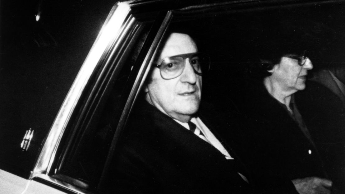 Gambino don Paul Castellano leaves federal court after making bail in New York City on Feb. 26, 1985. 