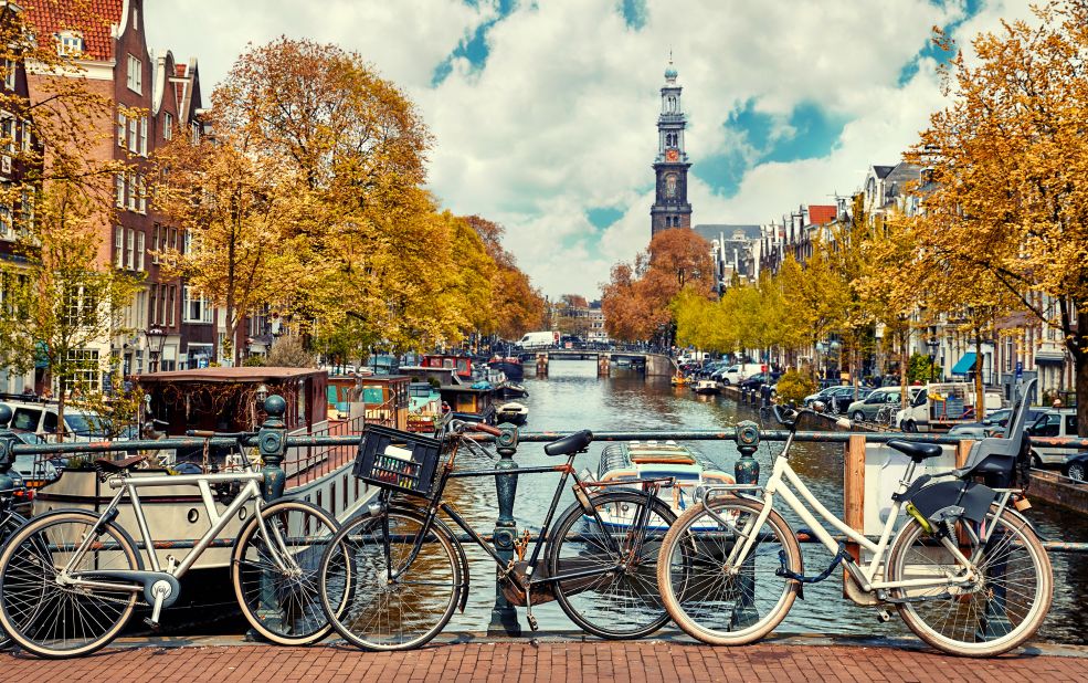 <strong>5. The Netherlands. </strong>No matter the season, residents bike all over the city of Amsterdam, where visitors can stroll over over the canals that protect the city. 