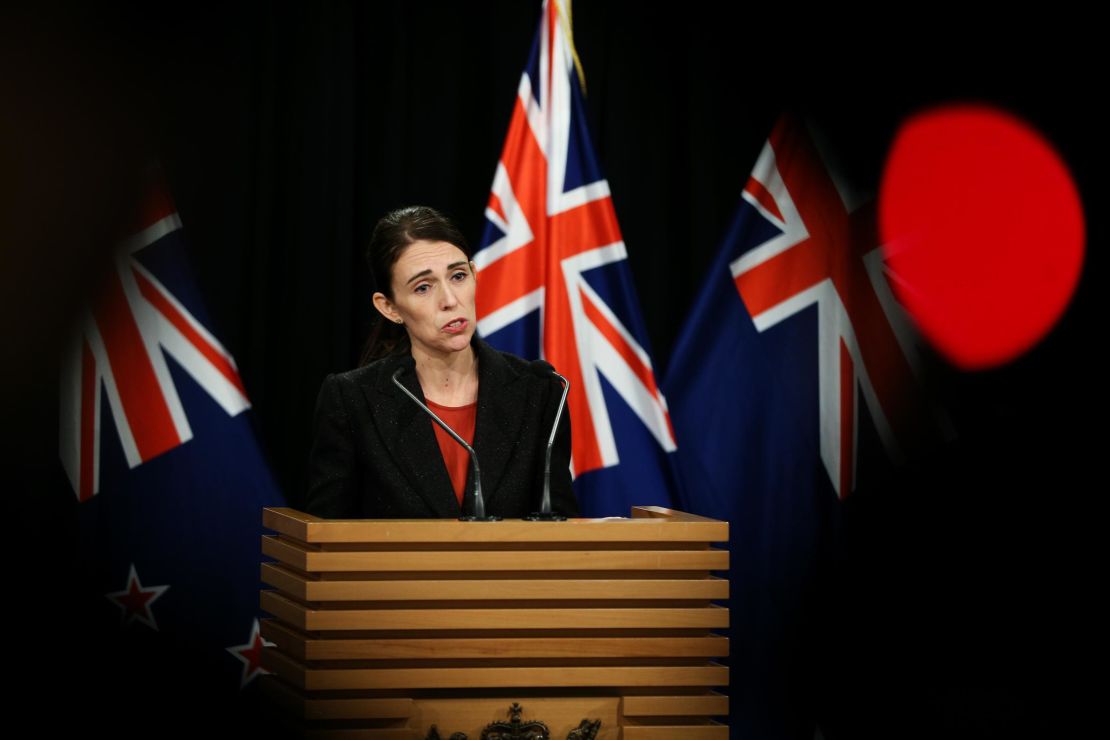 Prime Minister Jacinda Ardern speaking to the media following the attack.