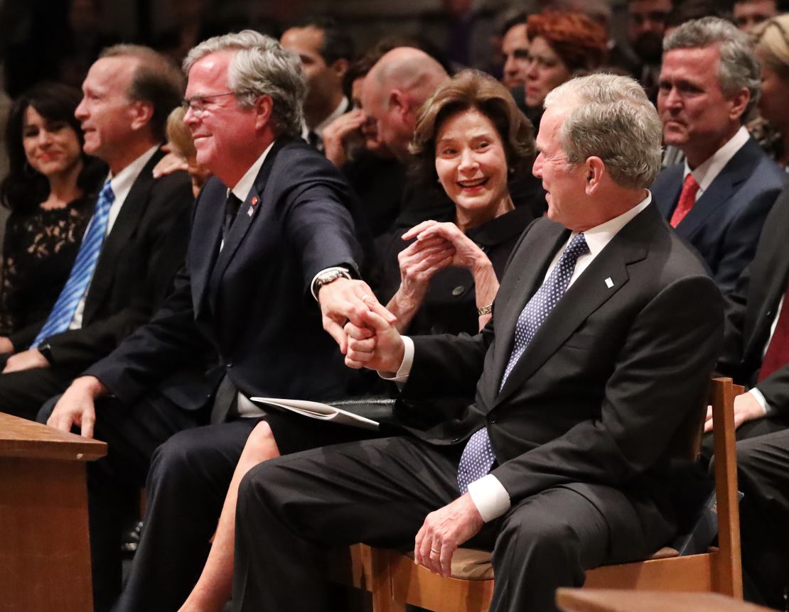 After George W. Bush delivered an emotional eulogy for his father, his brother Jeb Bush kidded his brother: "You fumbled on the two-yard line, but you recovered and scored."  It "was very moving," Jeb Bush told CNN's David Axelrod. 