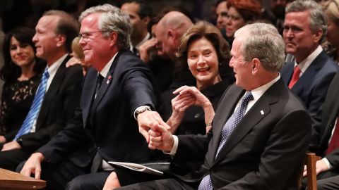 After George W. Bush delivered an emotional eulogy for his father, his brother Jeb Bush kidded his brother: "You fumbled on the two-yard line, but you recovered and scored."  It "was very moving," Jeb Bush told CNN's David Axelrod. 