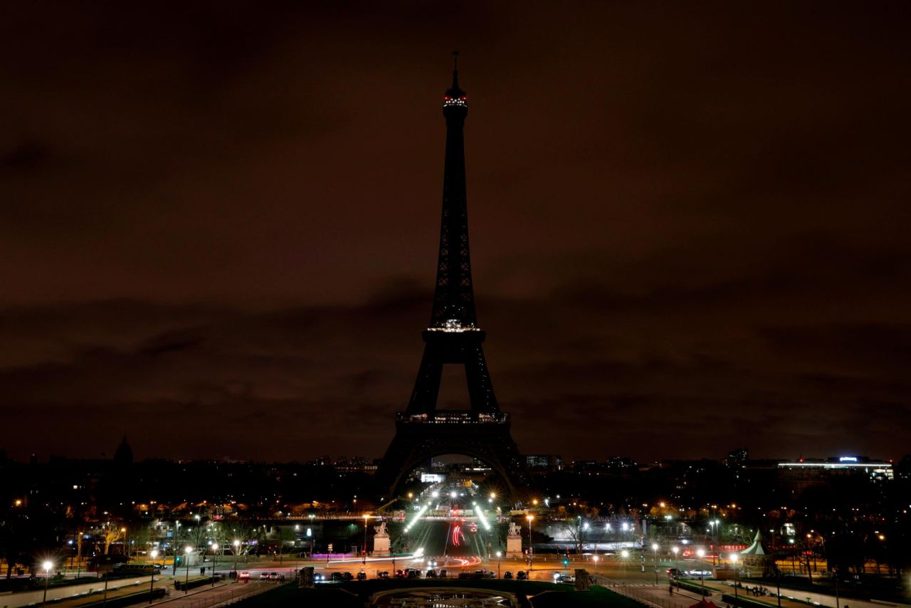 The lights of the Eiffel Tower in Paris are shut off early on March 16 in tribute to the victims of the Christchurch terrorist attack.