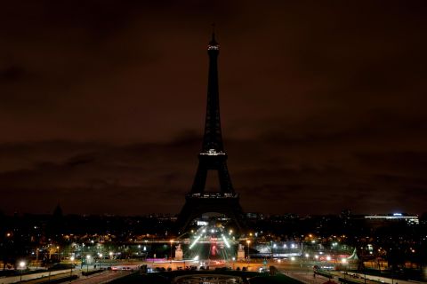 The lights of the Eiffel Tower in Paris are shut off early on March 16 in tribute to the victims of the Christchurch terrorist attack.
