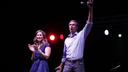 US Senate candidate Rep. Beto O'Rourke and his wife,  Amy Sanders, say goodbye to supporters at a "thank you" party on Election Day 2018 in El Paso, Texas, after O'Rourke lost to incumbent Sen. Ted Cruz.