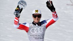 SOLDEU, ANDORRA - MARCH 16: Marcel Hirscher of Austria takes 1st place in the overall standings during the Audi FIS Alpine Ski World Cup Men's Giant Slalom on March 16, 2019 in Soldeu Andorra. (Photo by Alain Grosclaude/Agence Zoom/Getty Images)
