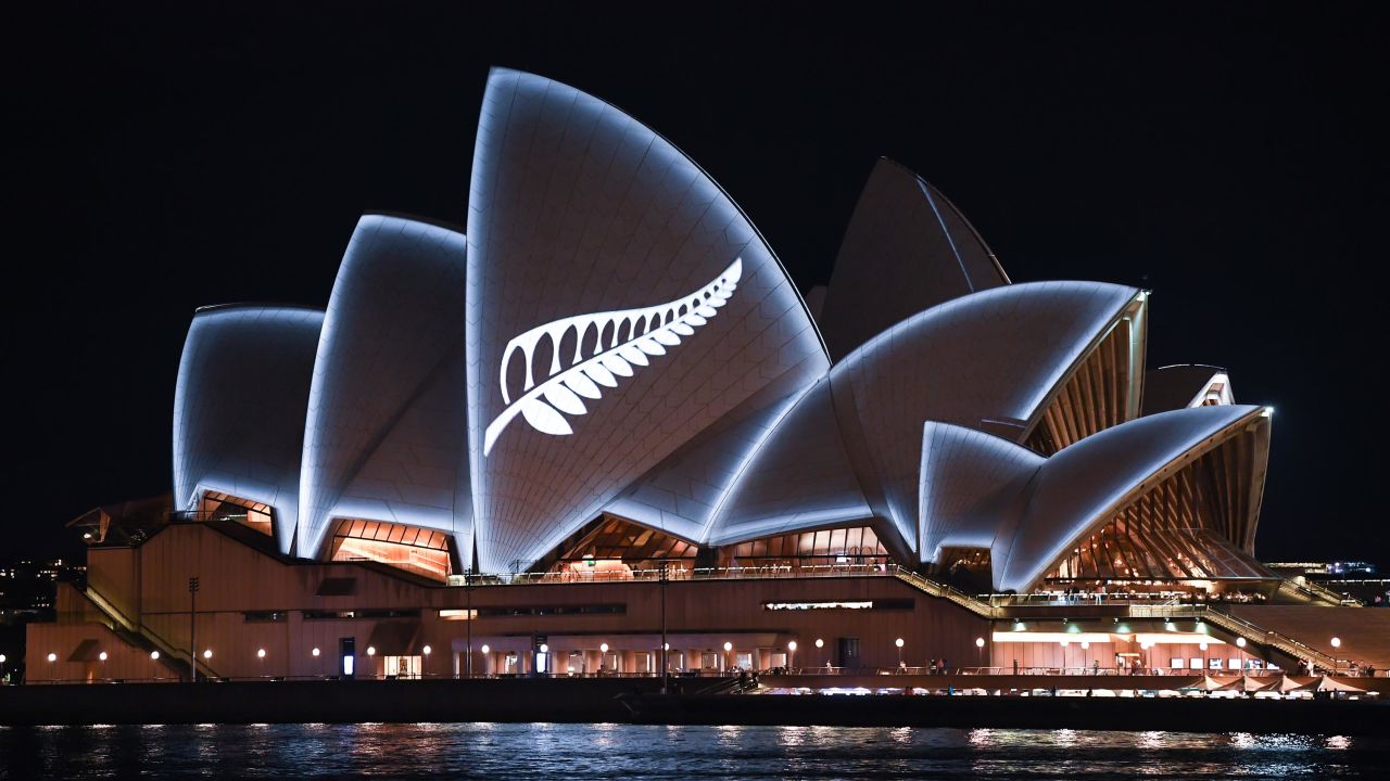  A silver fern is projected onto the sails of the Sydney Opera House on March 16 in memory of the victims of the New Zealand mosque attacks.