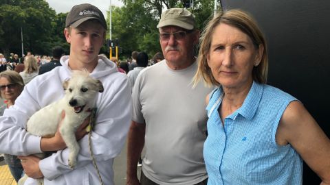 Christchurch resident Sue Harrison heard the gunshots from her house, near to the Al Noor mosque, and called the police. Her son Zin (right) called her to check she was alright.
