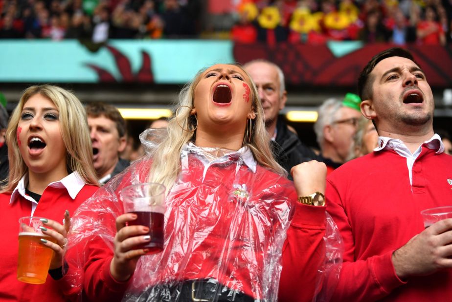 Welsh fans were in good voice in Cardiff despite the deluge.