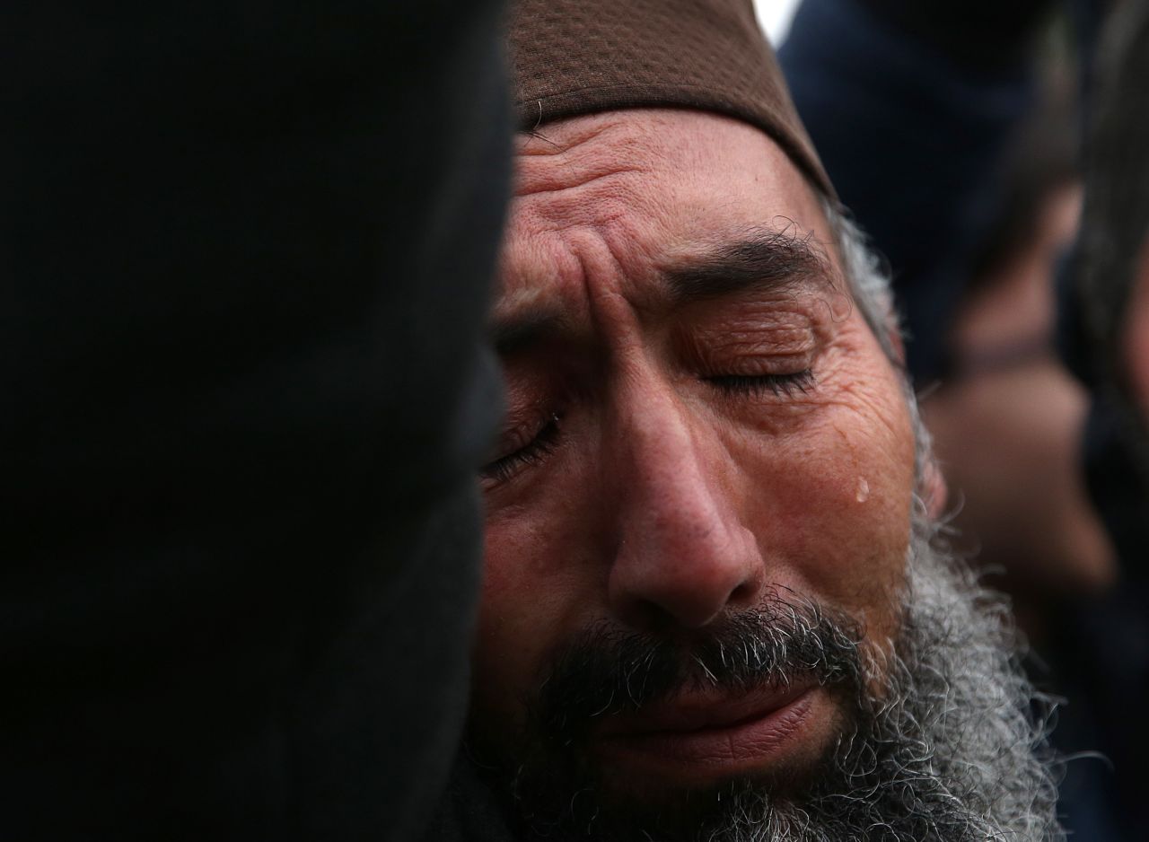 A man cries during a demonstration in Istanbul on March 16.