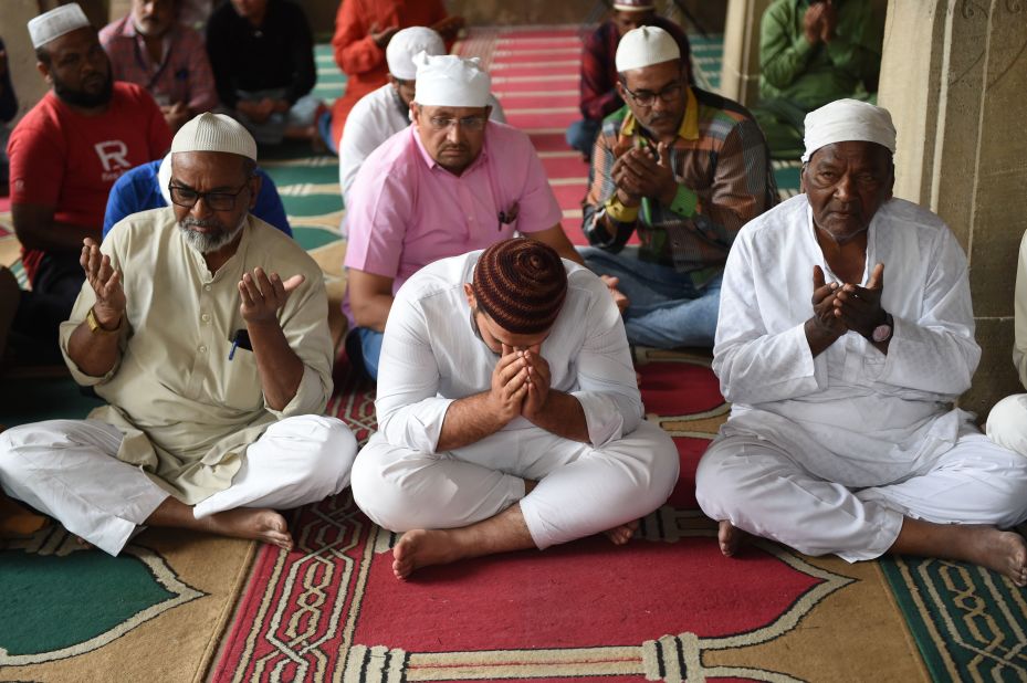 Indian Muslims at Siddi Sayed Jaali in Ahmedabad pray March 16 in solidarity with the Christchurch victims.