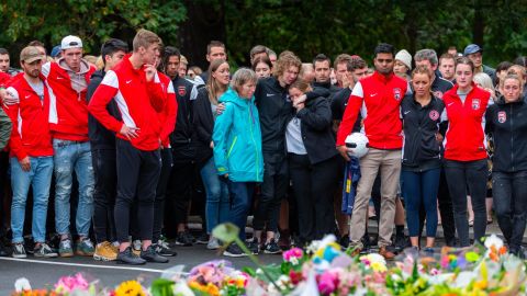 Mourners from New Zealand Football gather to commemorate the life of Atta Elayyan.