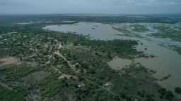 An aerial view shows flooded land in Bangula in the Nsanje district of southern Malawi, on March 15, 2019. - At least 56 people have died in flood-hit areas as of March 13, according to the government, while 577 had been injured and almost 83,000 people have been displaced. (Photo by AMOS GUMULIRA / AFP)        (Photo credit should read AMOS GUMULIRA/AFP/Getty Images)