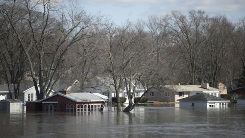 The Rock River crested its banks and flooded Shore Drive on Saturday, March 16 in Machesney Park, Illinois.