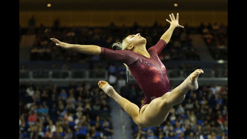 Kaylee Cole of Stanford competes in floor exercise during a meet against UCLA at Pauley Pavilion in Los Angeles on Sunday, March 10.