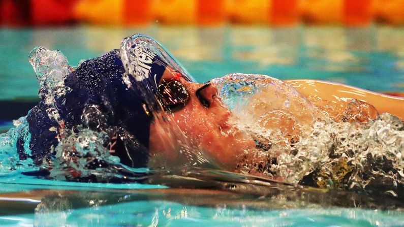 Mimi Morley Iszatt of City of Oxford competes in the final of the Women's 50 meter backstroke final during day two of The Edinburgh International Swim Meet at The Royal Commonwealth Pool in Edinburgh, Scotland, on Saturday, March 16.