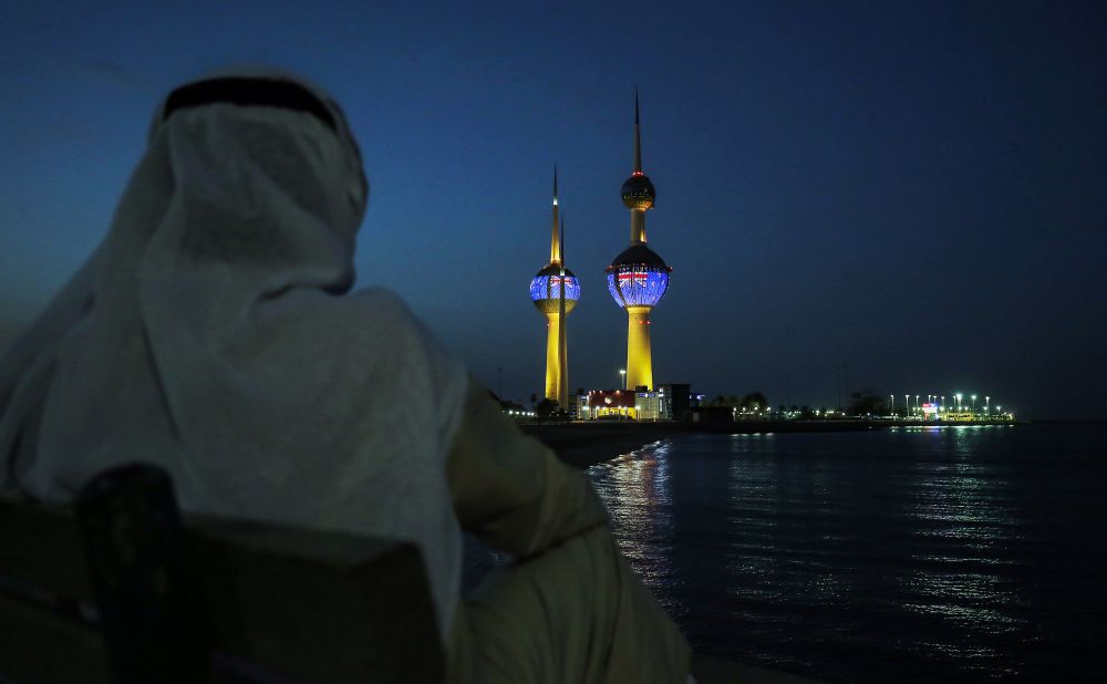 The Kuwait Towers display the flag of New Zealand in solidarity with the victims of the Christchurch mosque attacks in Kuwait City on March 17.