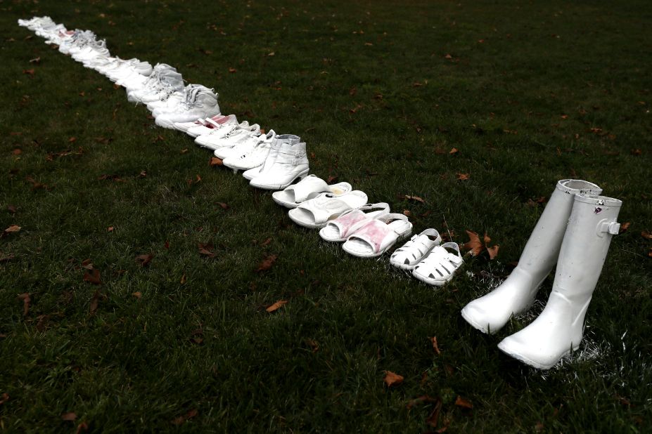 Fifty pairs of white shoes have been laid in front of All Souls Anglican Church in honor of victims who lost their lives on March 18, in Christchurch, New Zealand. 