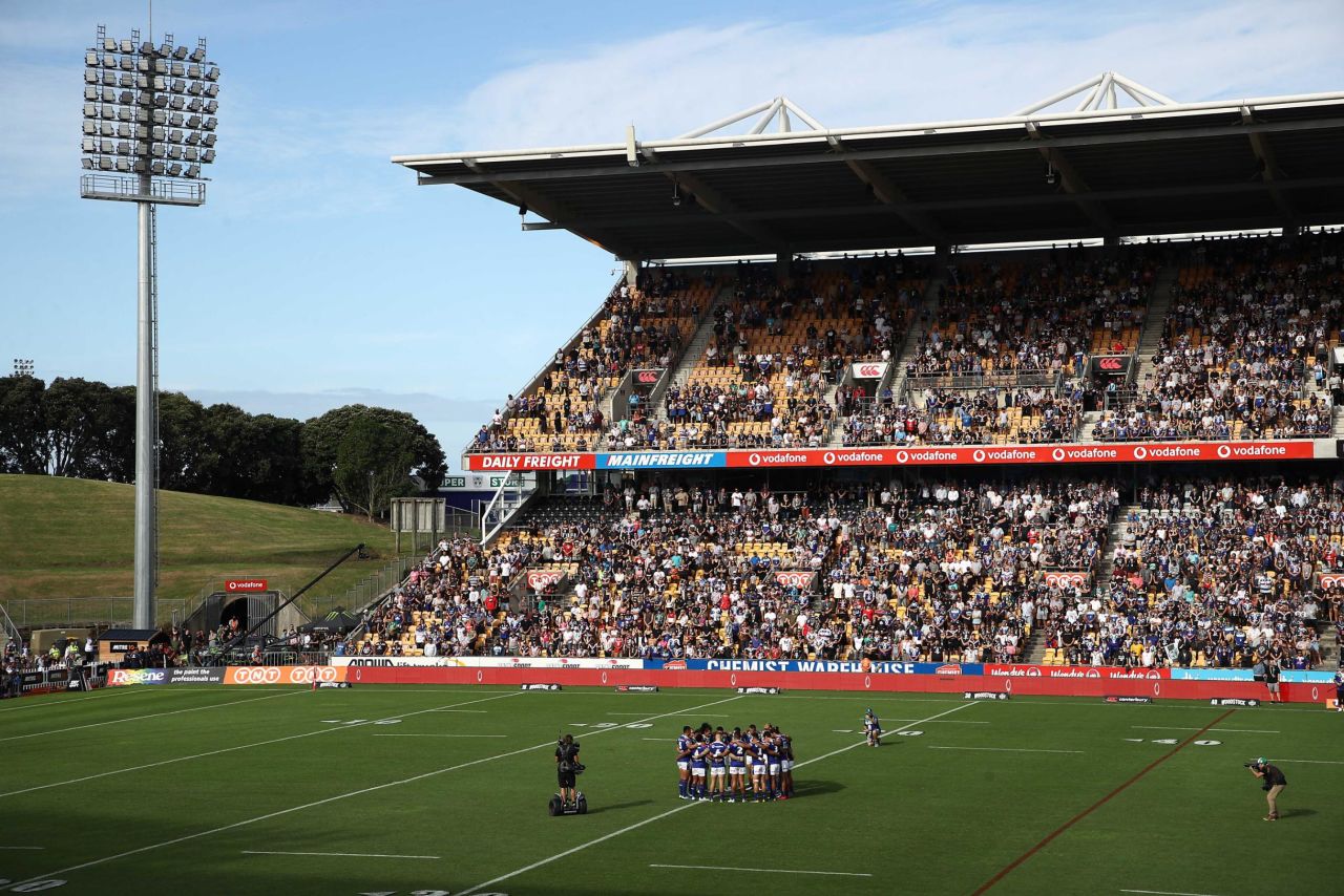The Warriors observe a moments silence for the victims of the Christchurch mosque shootings during the round 1 NRL match between the New Zealand Warriors and the Canterbury Bulldogs at Mt Smart Stadium on Saturday, March 16, in Auckland, New Zealand. Phil Walter/Getty Images
