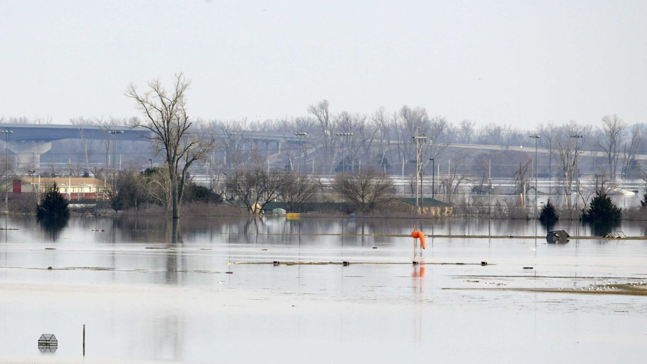 Rising waters from the Missouri River flooded about a third of Offutt Air Force Base, including about 3,000 feet of the base's 11,700-foot runway.