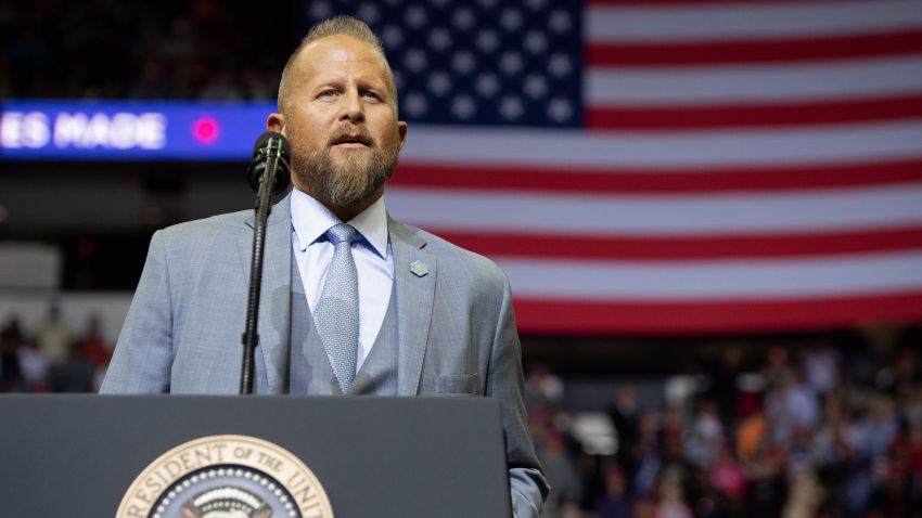 Brad Parscale, campaign manager for US President Donald Trump's 2020 reelection campaign, speaks during a campaign rally at the Toyota Center in Houston, Texas, October 22, 2018. (Photo by SAUL LOEB / AFP)        (Photo credit should read SAUL LOEB/AFP/Getty Images)