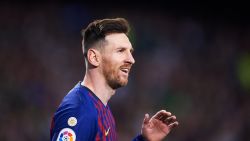 SEVILLE, SPAIN - MARCH 17: Lionel Messi of FC Barcelona reacts during the La Liga match between Real Betis Balompie and FC Barcelona at Estadio Benito Villamarin on March 17, 2019 in Seville, Spain. (Photo by Aitor Alcalde/Getty Images)