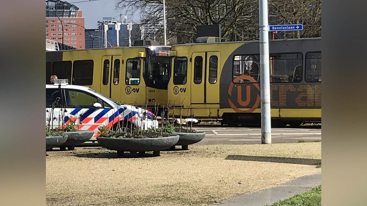 An emergency vehicle at the scene of the attack, in Utrecht's 24 October Square, on Monday.
