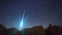 A meteor spotted during the annual Geminid meteor shower on December 14, 2009. 