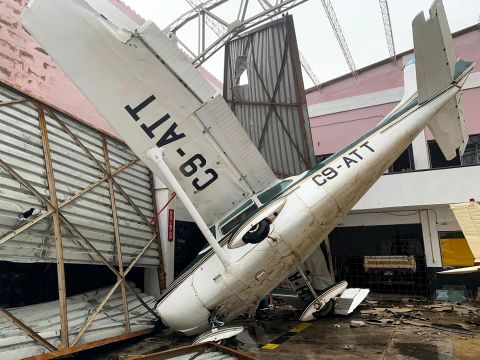 Damage is seen on March 18 at the airport in Beira in the aftermath of the passage of Cyclone Idai.