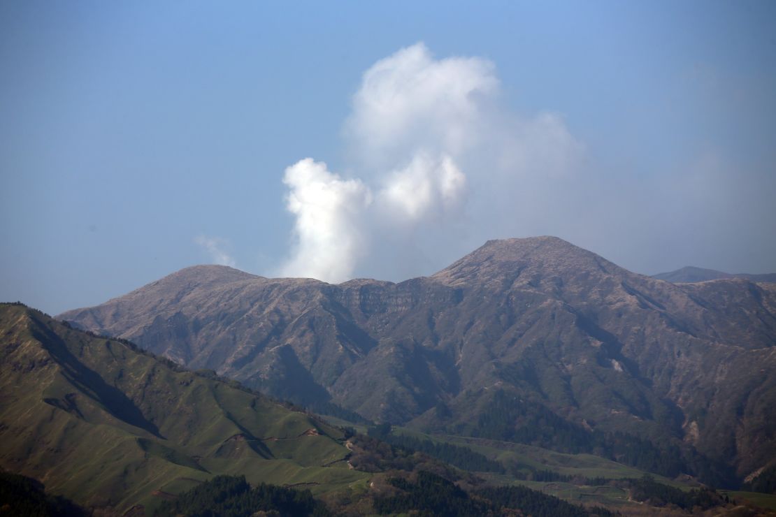 Smoke rises from Mount Aso, Japan's largest active volcano. 
