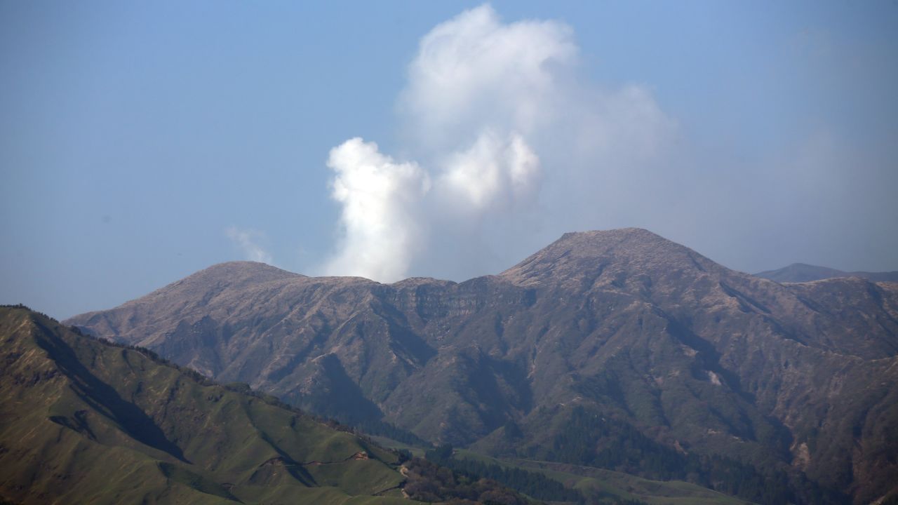 Smoke rises from Mount Aso, Japan's largest active volcano.