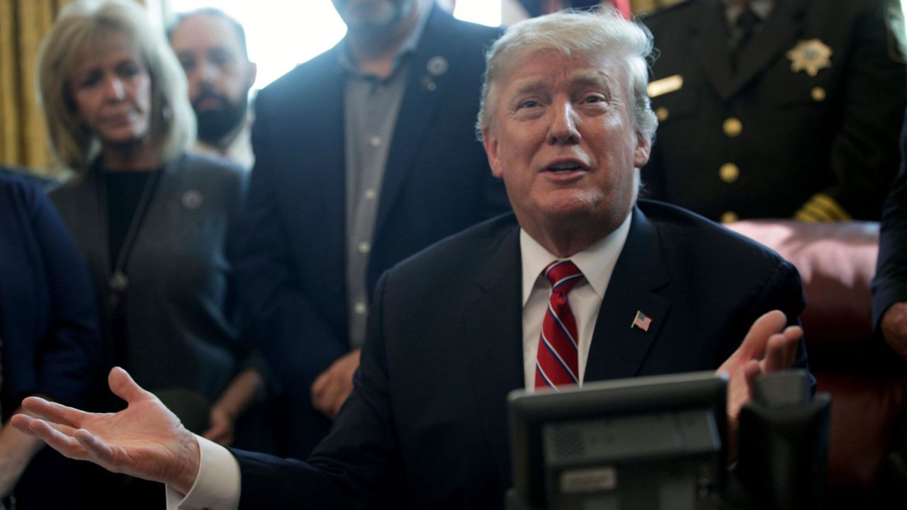 WASHINGTON, DC - MARCH 15: U.S. President Donald Trump speaks during an event on border security in the Oval Office of the White House March 15, 2019 in Washington, DC. President Trump has vetoed the congressional resolution that blocks his national emergency declaration on the southern border. (Photo by Alex Wong/Getty Images)