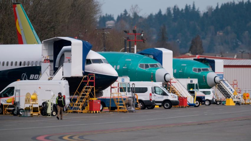 RENTON, WA - MARCH 14: Boeing 737 MAX airplanes, including the 737 MAX 9 test plane (L), are seen at Renton Municipal Airport, on March 14, 2019 in Renton, Washington. The 737 MAX, Boeing's newest model, has been been grounded by aviation authorities throughout the world after the crash of an Ethiopian Airlines 737 MAX 8 on March 10.  (Photo by Stephen Brashear/Getty Images)