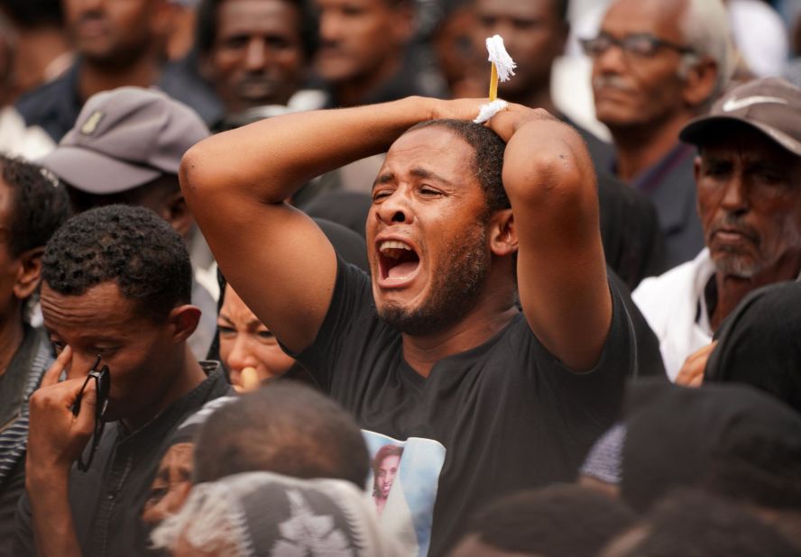 A mourner screams for a loved one who died in the Ethiopian Airlines crash during a memorial service at Holy Trinity Cathedral on March 17, in Addis Ababa, Ethiopia.