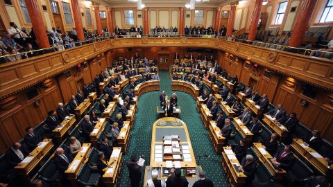 Members attend the New Zealand Parliament session to pay respects to those who lost their lives in the Christchurch attacks, in Wellington on March 19, 2019.